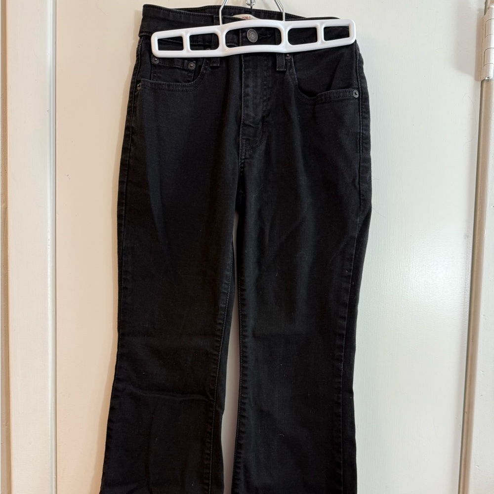 Levi’s 726, high rise, black, stretch, flare cut, ankle length or petite